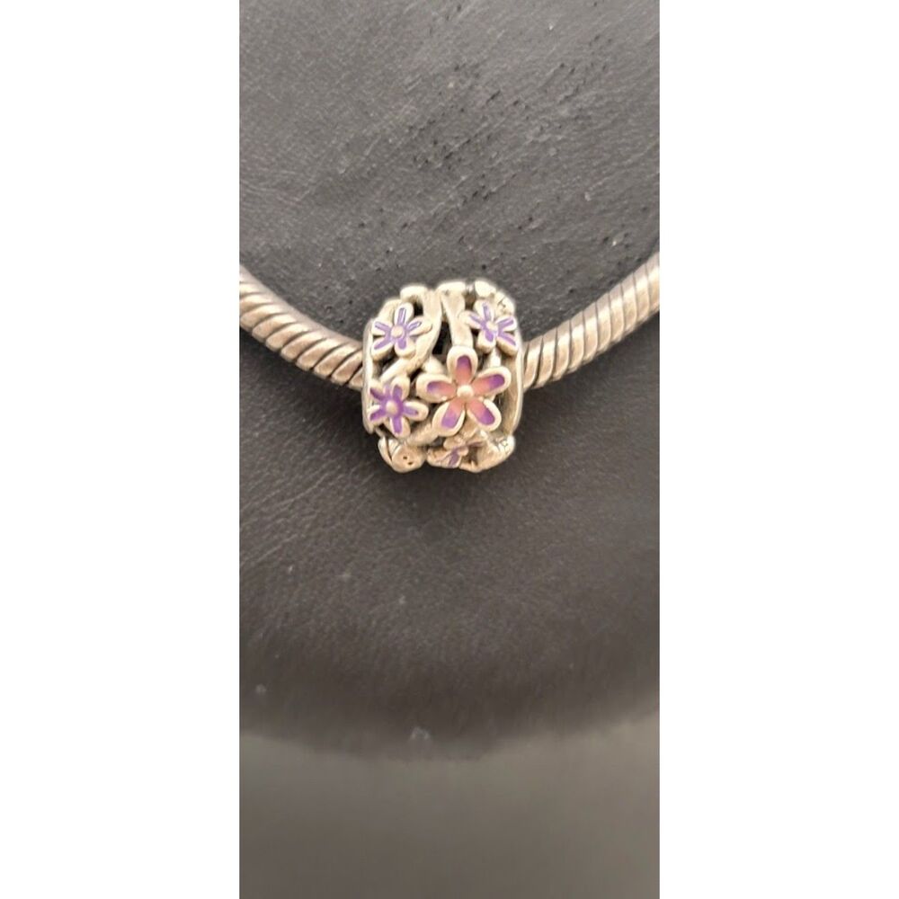 Pandora S925 Purple Flower Butterfly Ladybug Openwork Charm Retired Sterling
